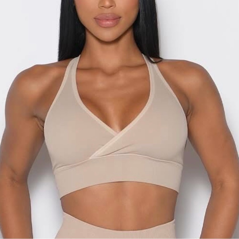 Bombshell Sportswear Seamless Crossover Bra Medium Timeless Taupe